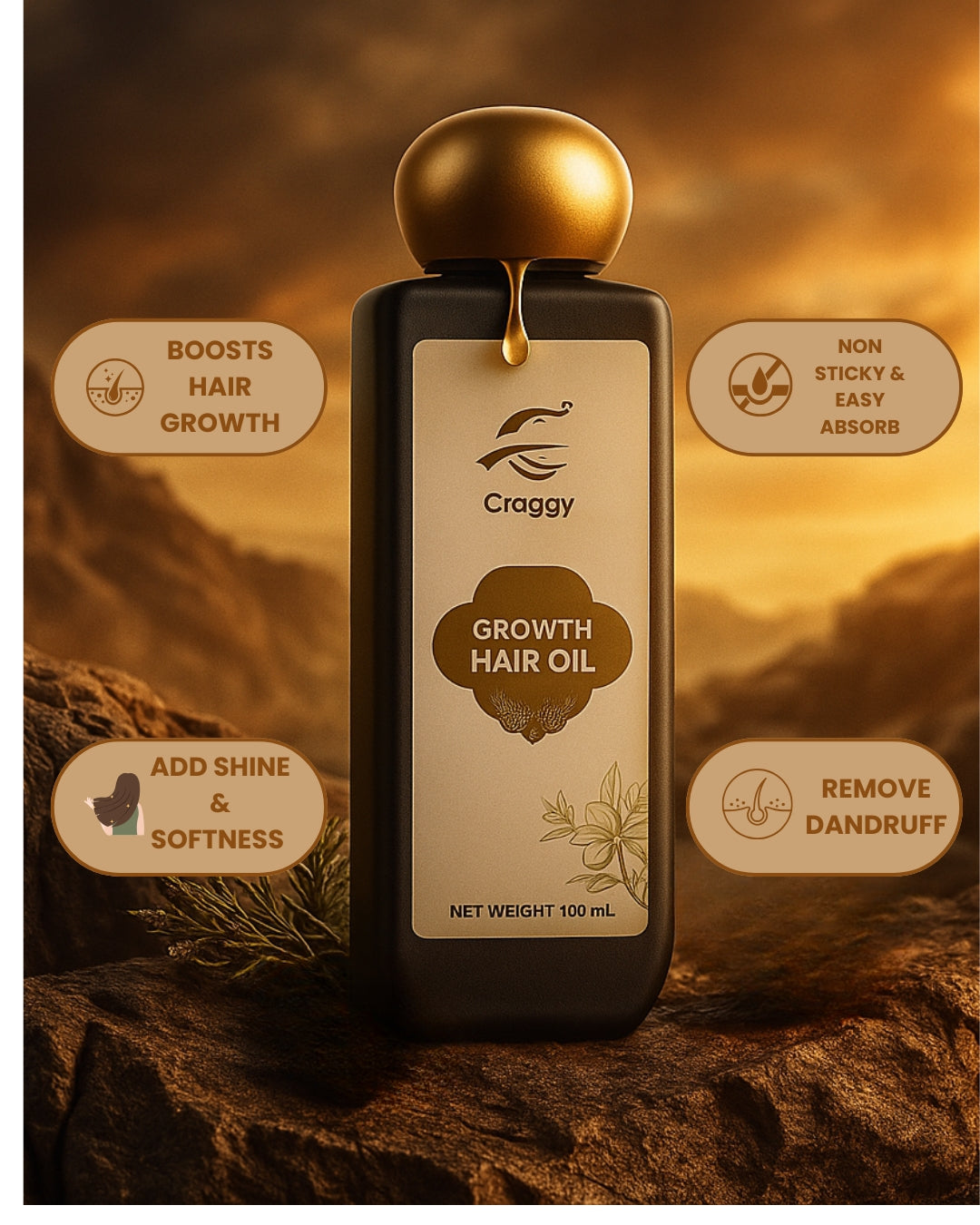 CRAGGY Growth Hair Oil (100ml) OLD MRP 549.00, NEW MRP Rs 489.50