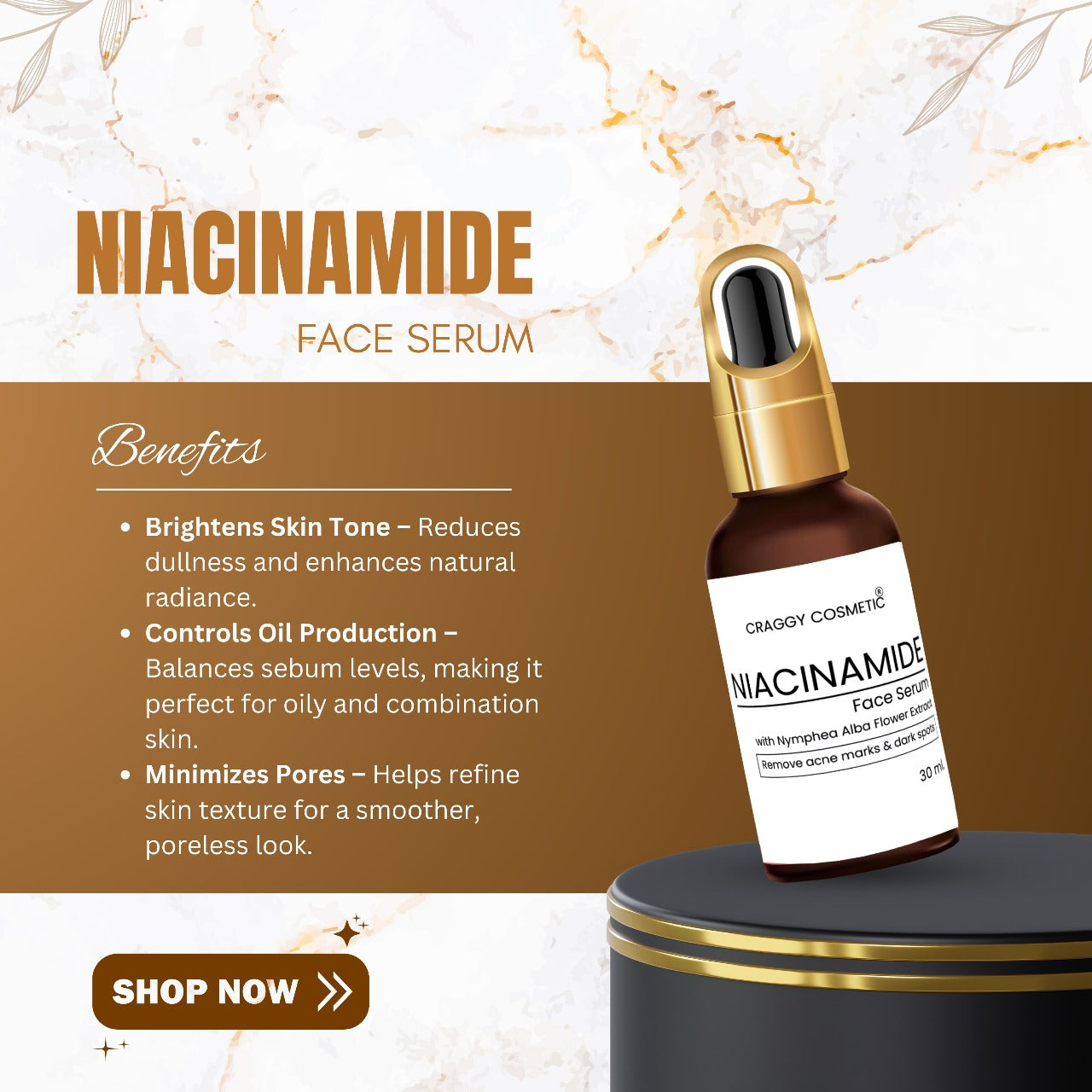 Craggy Cosmetic Niacinamide Face Serum – Brightening & Acne Mark Removal