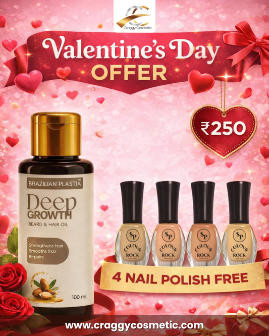 Valentine’s Special Combo – Deep Growth Hair Oil + 4 Free Nail Polishes @ ₹250