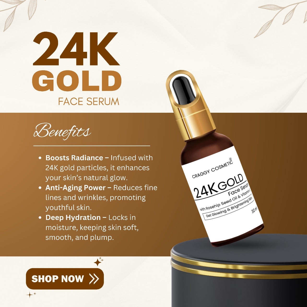 24K Gold Face Serum with Rosehip Seed Oil & Vitamin C – Glow & Brighten Skin